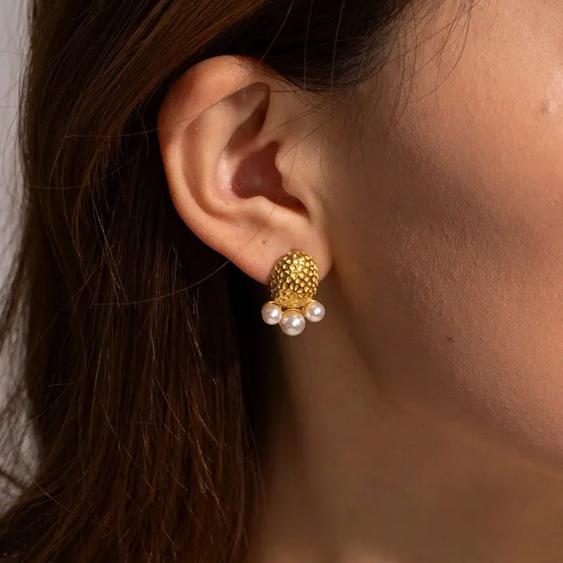 gold carving love hanging pearl heart shape sweet drop for women fashion jewelry earrings