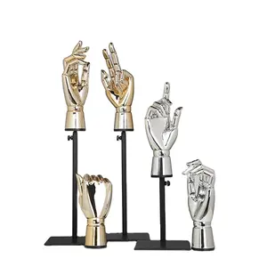 New design glove jewelry display golden silver chrome flexible mannequin hand for sale