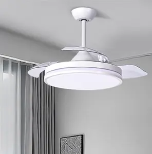 Hochwertige weiße Lampe Haushalt versenkbare moderne Stil Schlafzimmer LED Fernbedienung Decken ventilator mit Licht