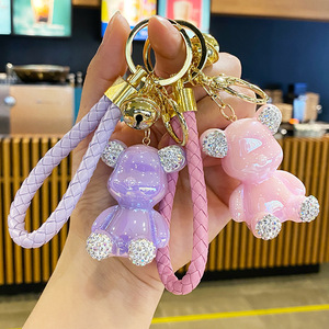 Candy Color Teddy Bear Keychain 3D Bear Doll Key Chains Leather Wristlet Bag Pendant Cute Teddy Bear Plastic Keychains
