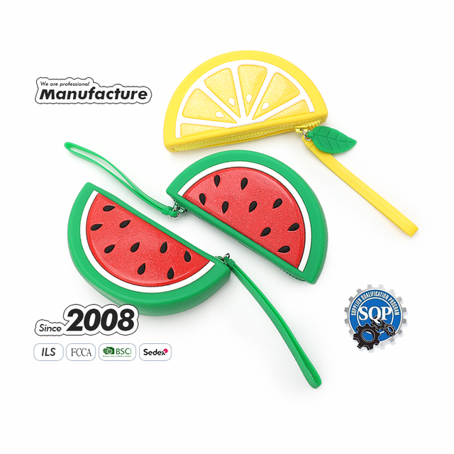 Customizable Eco-friendly Promotional Use Portable Waterproof Small Rubber Silicone Watermelon Coin Purse Cartoon Design Kids