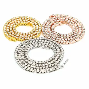 Bijoux Hip Hop Collier 3mm 4mm diamant zircon chaîne de tennis plaqué or étanche sans ternissement chaîne cubaine collier