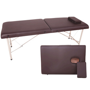 Mesa de masaje plegable portátil de cuero sintético rosa, ligera, para salón de belleza, terapia, moxibustión y maquillaje permanente. - Product Image 2
