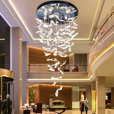 מותאם אישית מכירות מחלקת Sandpan אזור מלון מלון creative מנורת נוצת נברשת לובי גדול אולם גדול מנורת קריסטל