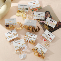 Nouvel ensemble de boucles d'oreilles créoles géométriques plaquées or tendance avec perles, bijoux de luxe pour femme, ensemble de boucles d'oreilles en pierre de cristal pour soirée