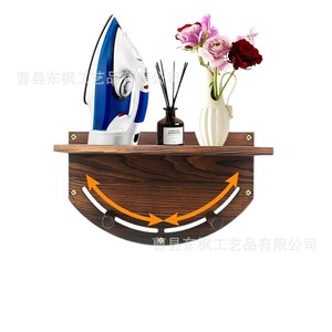 Soporte de madera para plancha, estante de almacenamiento de doble capa montado en la pared para plancha y tabla de planchar, color quemado, sin perforaciones - Product Image 2