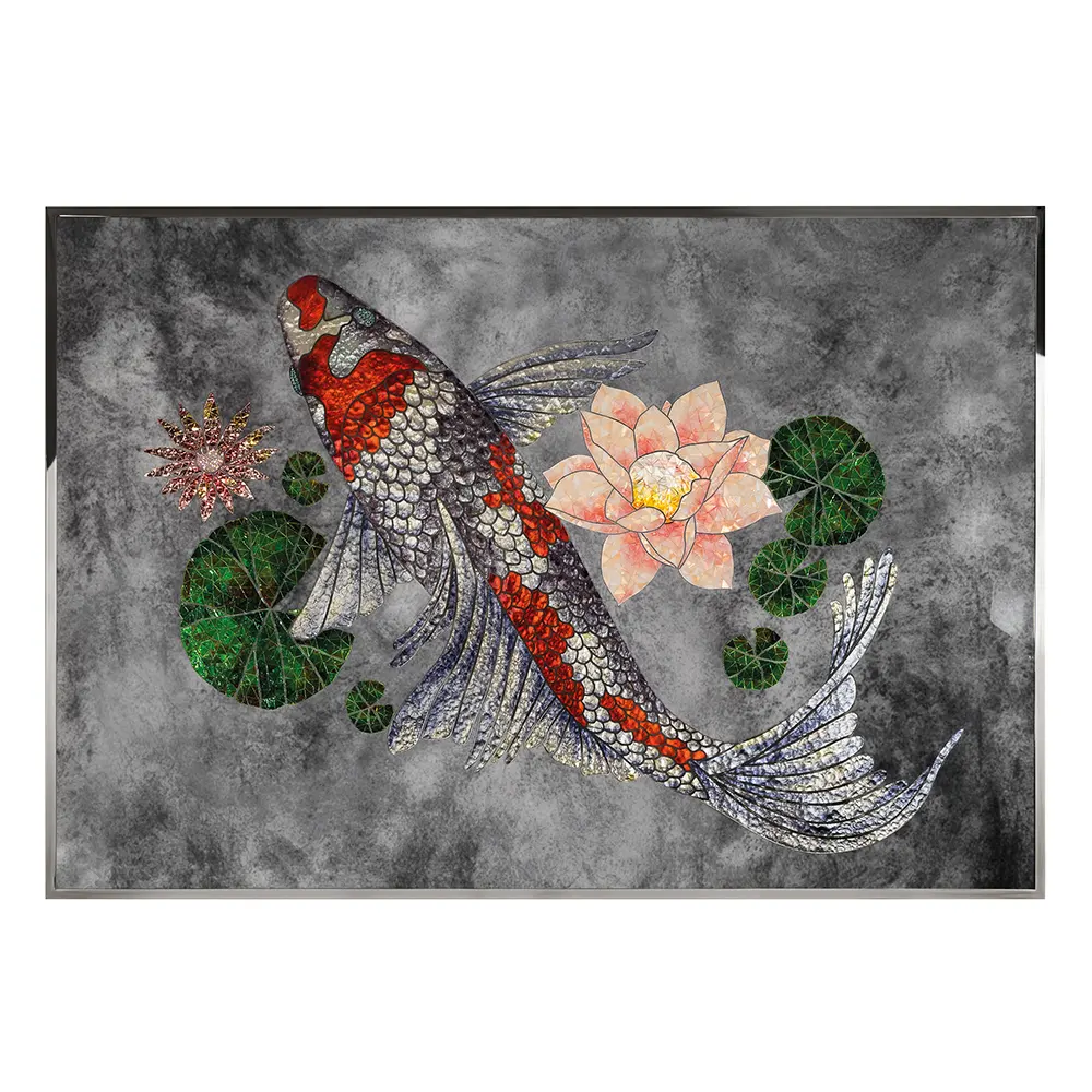 high end gold fish koi fish painting diamond abstract red fish lotus leaf crystal paintings and wall arts