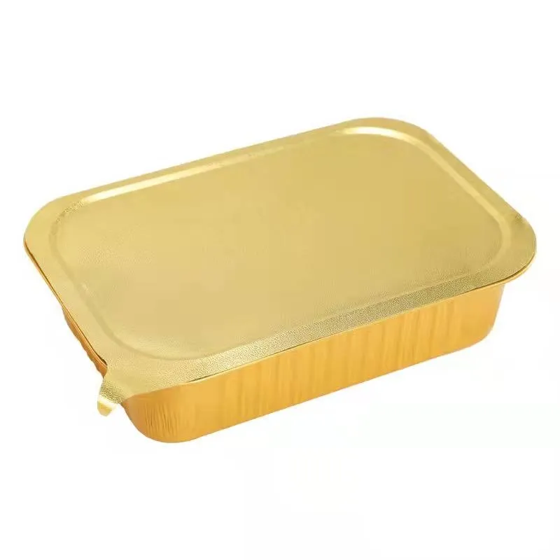 Smooth wall gold disposable tin foil tray turkey baking pans aluminium foil food container with heat seal lid