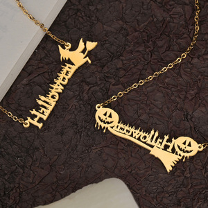 Duoying Acero inoxidable personalizado calabaza bruja Halloween joyería regalo nombre collar - Product Image 4