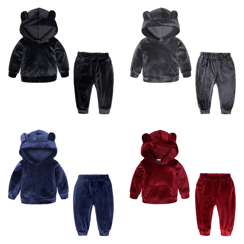 Fashion Children Boys Girls Blank Clothing Suits Baby Velvet Hoodies Pants 2Pcs/Sets Kids Winter Clothes Toddler Tracksuit
