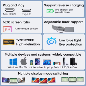 Wholesale <strong>Computer</strong> Split Display 14/15.6 Inch Laptop Screen Extender Dual 1920*1080 IPS FHD LCD Triple Portable <strong>Monitor</strong> Type C - Product Image 2