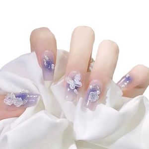 <span class=keywords><strong>Ongles</strong></span> à presser de haute qualité, classiques, très demandés, nouvelle collection <span class=keywords><strong>2023</strong></span>, design personnalisé, 24 pièces/ensemble, emballage personnalisé, motif papillon violet rêve. - Product Image 1