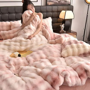 Juego de Ropa de Cama de Terciopelo Grueso y Cálido para <span class=keywords><strong>Invierno</strong></span>, Textil para el Hogar, Funda de Edredón Afelpada, Sábana, Funda de Almohada, 4 Piezas, Cubrecama para Parejas - Product Image 2