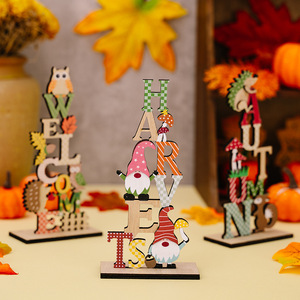Ornement en bois de bienvenue pour l'automne, motif animal de dessin animé et lettre, décoration de table style campagnard, en buis - Product Image 4