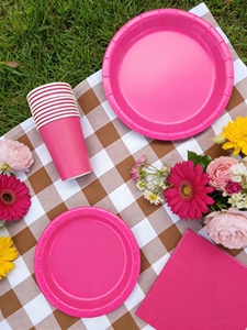Vajilla Desechable de Color Liso DAMAI, Artículos para Fiestas de Color Rosa Intenso, Decoración de Mesa Sólida Desechable para Eventos de Cumpleaños, Servilletas y Vasos de Papel - Product Image 1