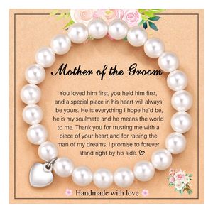 Braccialetto di perle finte con corda elastica per tessere regalo per la festa della mamma 8mm <span class=keywords><strong>bracciale</strong></span> pendente con cuore bianco perla - Product Image 5