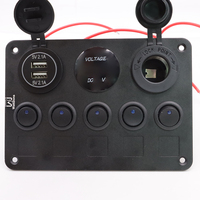 Fabricant 5 Gang Marine Panneau d'interrupteurs à bascule ronds 12V 24V DC Voltmètre LED Caravan Control Panel Switch for Automotive Car RV