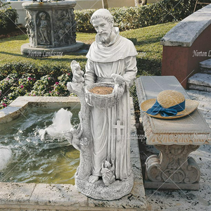 Mármol blanco Tamaño real religioso San Francisco alimentador de animales Estatua Jardín Decoración San Francisco de Asís Escultura para la venta - Product Image 3
