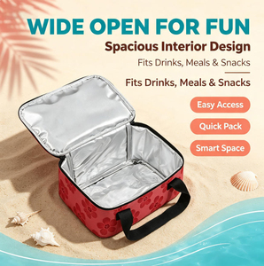 Custom Print Hawaii Red Flower Design Reusable Cooler Tote Beach Picnic Portable <b>Insulated</b> <b>Lunch</b> <b>Box</b> with Short Handles - Product Image 6