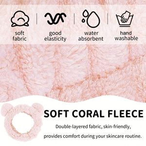 Bandeau en peluche oreilles d'ours 3D en polaire corail douce, large, pour le lavage du visage, le maquillage et les soins de la peau, automne-hiver, cadeau mignon - Product Image 6