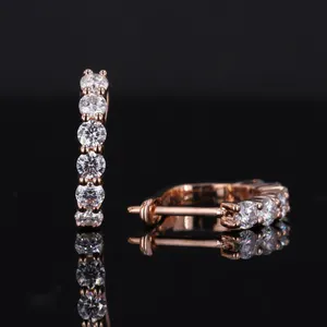 Starsgem round cut moissanite vvs diamond 585 solid rose gold 14k hoop earrings