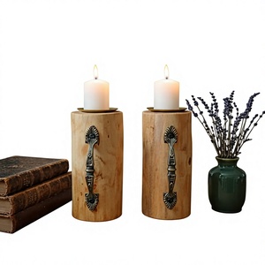 Support à bougie en bois naturel, artisanal de qualité supérieure, rustique, pour la décoration de la maison, les festivals et les mariages - Product Image 1