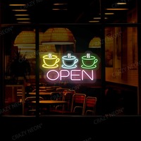 Enseigne néon personnalisée 'Coffee Cup Open' avec logo personnalisé, néons LED RGB flexibles, vente en gros et dropshipping