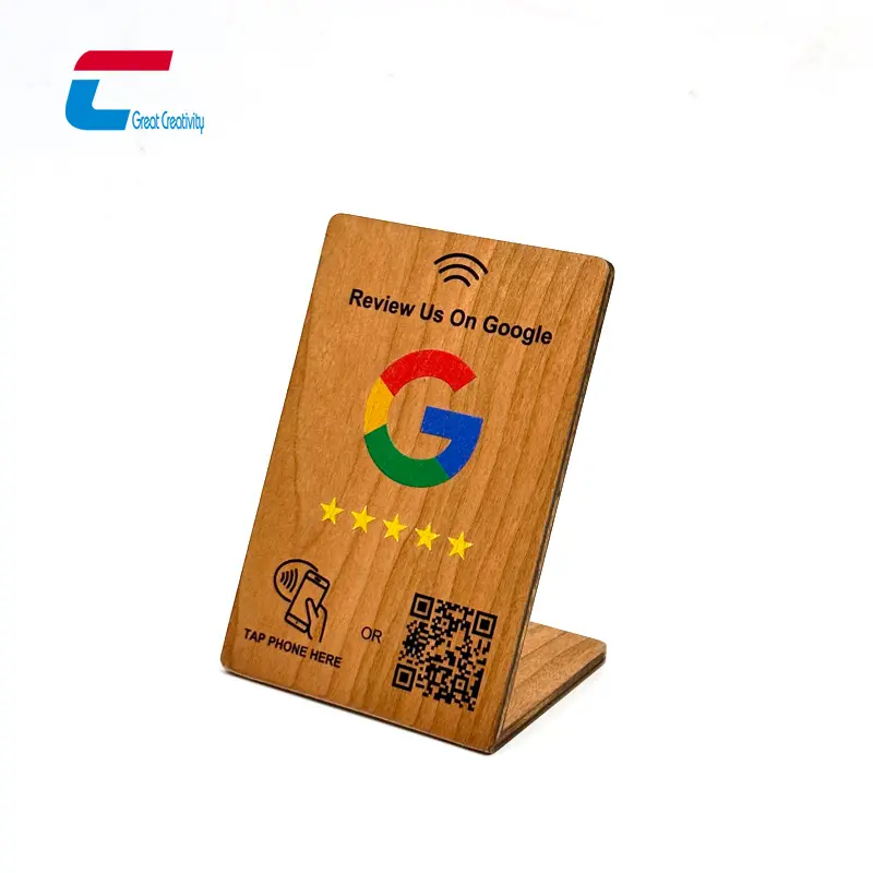 Suporte de madeira NFC para restaurante, com código QR, com menu de mesa NFC, com suporte de madeira, sem contato, com revisão do Google