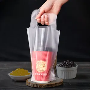 Bolsa de té de la leche degradable, bolsa de plástico desechable para llevar, bolsa de taza de café para bebidas de taza simple y doble