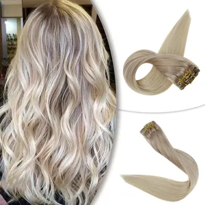 Extensions de cheveux naturels Remy indiens — doreen, cheveux humains vierges blonds Double Drawn, avec clips, vente en gros