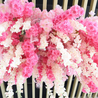 Desain Dekorasi Pernikahan Bunga Gantung Langit-langit Panel Dinding Bunga Sakura Buatan Karangan Bunga Rambat Wisteria Merah Muda untuk Langit-langit
