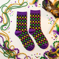 Chaussettes de Mardi Gras pour adultes OEM, livraison DDP, chaussettes violettes de Mardi Gras, chaussettes rayées pour femmes, chaussettes tube taille unique, chaussettes en coton