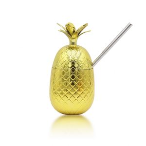 16oz Gold Plastic Pineapple Fruit Watermelon <b>Strawberry</b> Lemon Straw Cocktail Juice Drinking Water Yard Cups With Lid Straw - Product Image 2