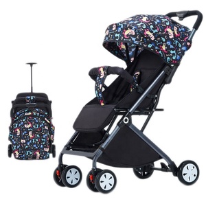 Landau 2 <span class=keywords><strong>en</strong></span> 1, peut s'asseoir et s'allonger parapluie léger pliable voiture portable quatre roues choc tige de traction boîte bébé poussette - Product Image 4
