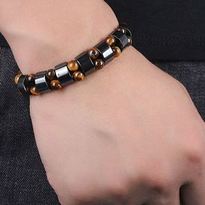 <b>Men's</b> Tiger Eye <b>Bracelet</b> Black Gallstone Elastic Geometric <b>Beaded</b> Jewelry Gift for <b>Men</b> - Product Image 2