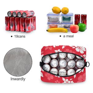Sac à déjeuner isotherme personnalisé en tissu Oxford, capacité 10L, imprimé hibiscus, sac isotherme portable, imperméable, avec bandoulière - Product Image 5