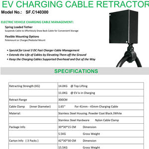 Système de gestion de câbles de charge rapide CC, <span class=keywords><strong>enrouleur</strong></span> à ressort à verrouillage automatique, arrêt automatique, 150W DCFC, 15 pieds, 1 3/4, 260A, <span class=keywords><strong>enrouleur</strong></span> de câble de charge - Product Image 3