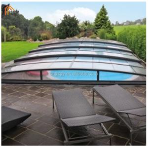 Recinto de vidrio de <span class=keywords><strong>policarbonato</strong></span> prefabricado <span class=keywords><strong>para</strong></span> solárium retráctil de aluminio Triángulo tropical <span class=keywords><strong>para</strong></span> cubierta de piscina de patio - Product Image 5
