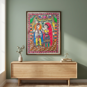 Peinture sur toile Madhubani culturelle du Bihar - Décoration murale artisanale 3D complète en art populaire 2500 - Product Image 5
