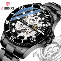 Montres mécaniques CHENXI, automatiques, squelette, acier inoxydable, noir, montre de luxe pour homme, étanche, Relogio Masculino, montre homme