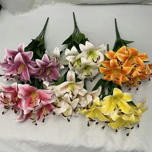 EG-WD25 Elegant Wholesale Decorations For Home Wedding 7 Heads Lily Bouquet Purple White Real Touch Artificial Lily Flowers