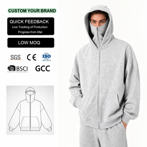 Nouveau sweat à capuche unisexe d'hiver avec masque <span class=keywords><strong>ninja</strong></span> personnalisé, double capuche, fermeture éclair, cagoule intégrée, couleur unie, vêtement d'extérieur - Product Image 1