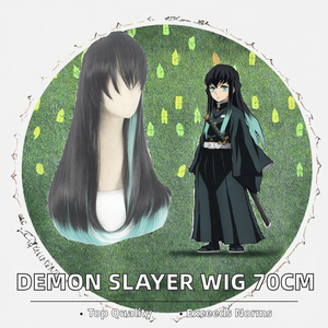 Peluca de <span class=keywords><strong>Cosplay</strong></span> de Demon Slayer - Tokito Muichiro, Larga de 70 cm, Lisa, Encaje Francés, Sintética, Negra con Reflejos Verde Claro, Disfraces de Anime - Product Image 2