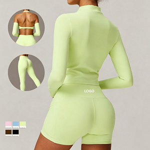 Ensembles de yoga d'hiver pour femmes <span class=keywords><strong>Jyn</strong></span>, vêtements de sport à manches longues, veste de yoga moulante, soutien-gorge de sport, shorts de fitness, leggings d'entraînement - Product Image 4