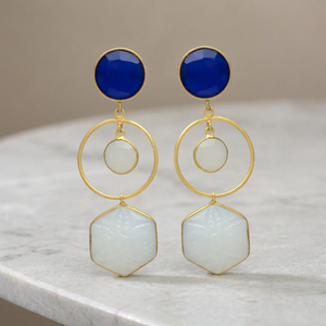 <b>Sapphire</b> Hydro Stud Gold Plated Dual Moonstone Dangle <b>Earrings</b> Brass <b>Earrings</b> Handmade Brass <b>Earrings</b> Gemstone <b>Earrings</b> - Product Image 2