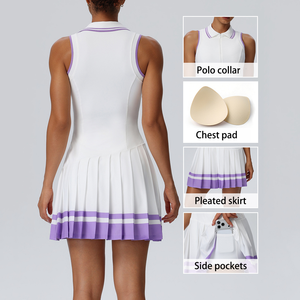 Robe d'été sans manches plissée pour femme avec col polo zippé, logo personnalisé, poches latérales, idéale pour le pickleball, le padel et le tennis - Product Image 4