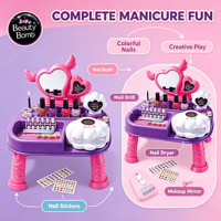 Table de Manucure de Jeu d'Imitation avec Séchoir à Ongles et Lime à Ongles, Jeu de Stickers DIY pour Ongles pour Enfants, Jouet de Jeu de Rôle pour Filles
