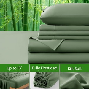 Ensemble <span class=keywords><strong>de</strong></span> draps <span class=keywords><strong>de</strong></span> <span class=keywords><strong>lit</strong></span> en bambou Cloudland Modern Cooling, certifiés 100 %, tissage satiné 400TC, 100 % fibre <span class=keywords><strong>de</strong></span> bambou biologique, 4 pièces - Product Image 2