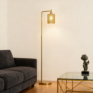 Lámpara de pie contemporánea de latón con altura ajustable, pantalla beige y fuente de luz LED para sala de estar y dormitorio - Product Image 3