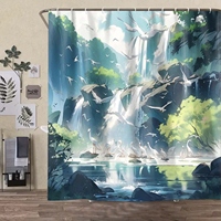 Ensemble de rideaux de douche en polyester à motif floral, 4 pièces, tissu imperméable, sans crochets, avec crochets, lavage en machine facile